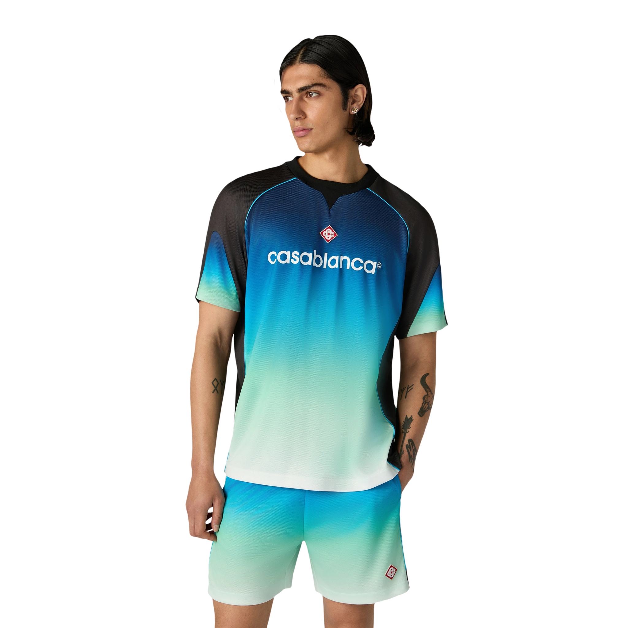 Image of BLUE GRADIENT SHORT SLEEVE FOOTBALL TOP